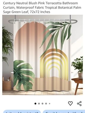 Neutral Blush Pink & Sage Green Tropical Bathroom Shower Curtain